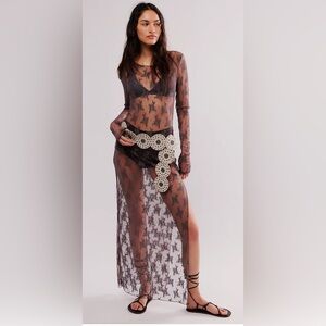 Free People Intimately Lady Lux Maxi Slip Dress Layering Dark Gull Grey Sz Small